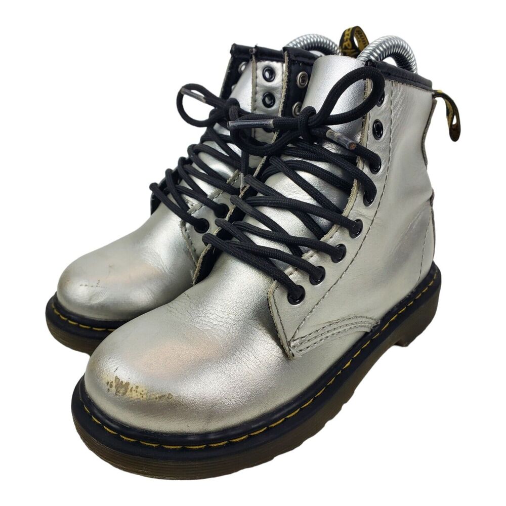 DR. MARTENS Boots DELANEY KIDS Size 12 Silver Combat Zip Up Casual Outdoor